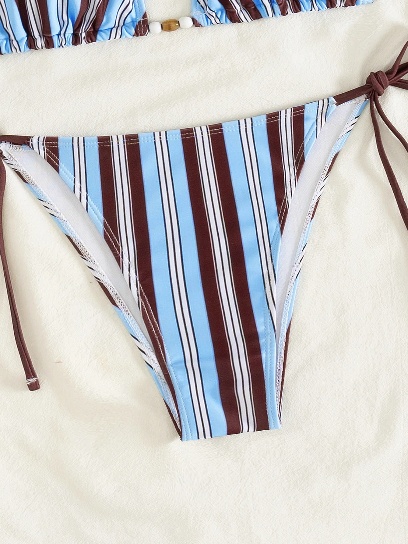 2026 Neuer Textur-Stoff Perlen-Accessoires Verstellbarer Taillenbund Falten-Bikini Zweiteiliger Badeanzug für Damen Bademode – Detail 8