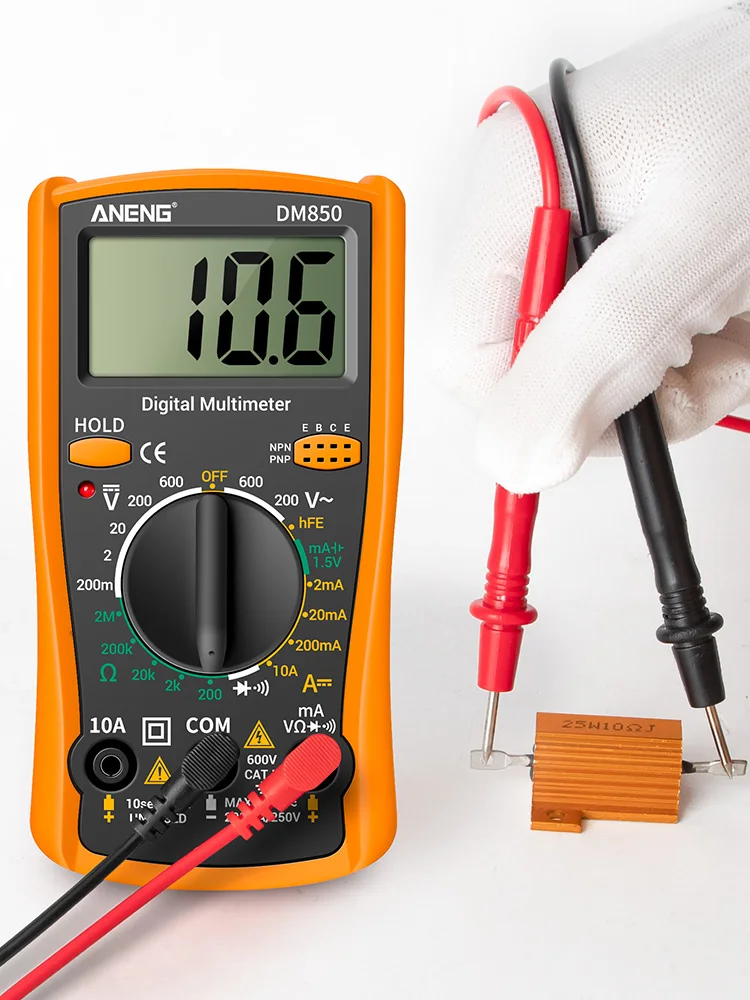 ANENG DM850 Digitales Multimeter 1999 Messungen AC/DC-Spannung DC-Strom Widerstandsmessgerät Dioden-Trioden-Tester Durchgangsprüfung Summerfunktion Datenspeicherung Tragbares Multimeter