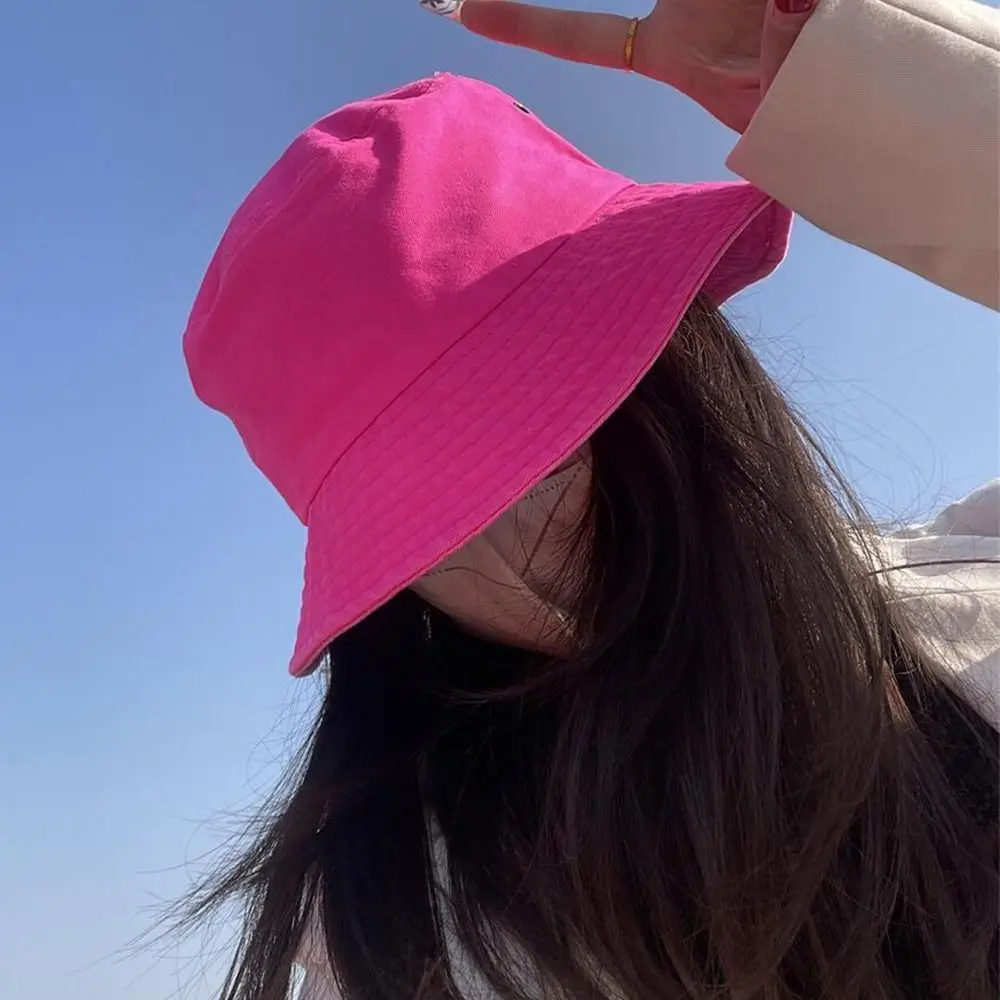 UV Protection Bucket Hat Summer Fluorescent Color Foldable Beach Cap Wide Brim Breathable Sunshade Hat Men Women