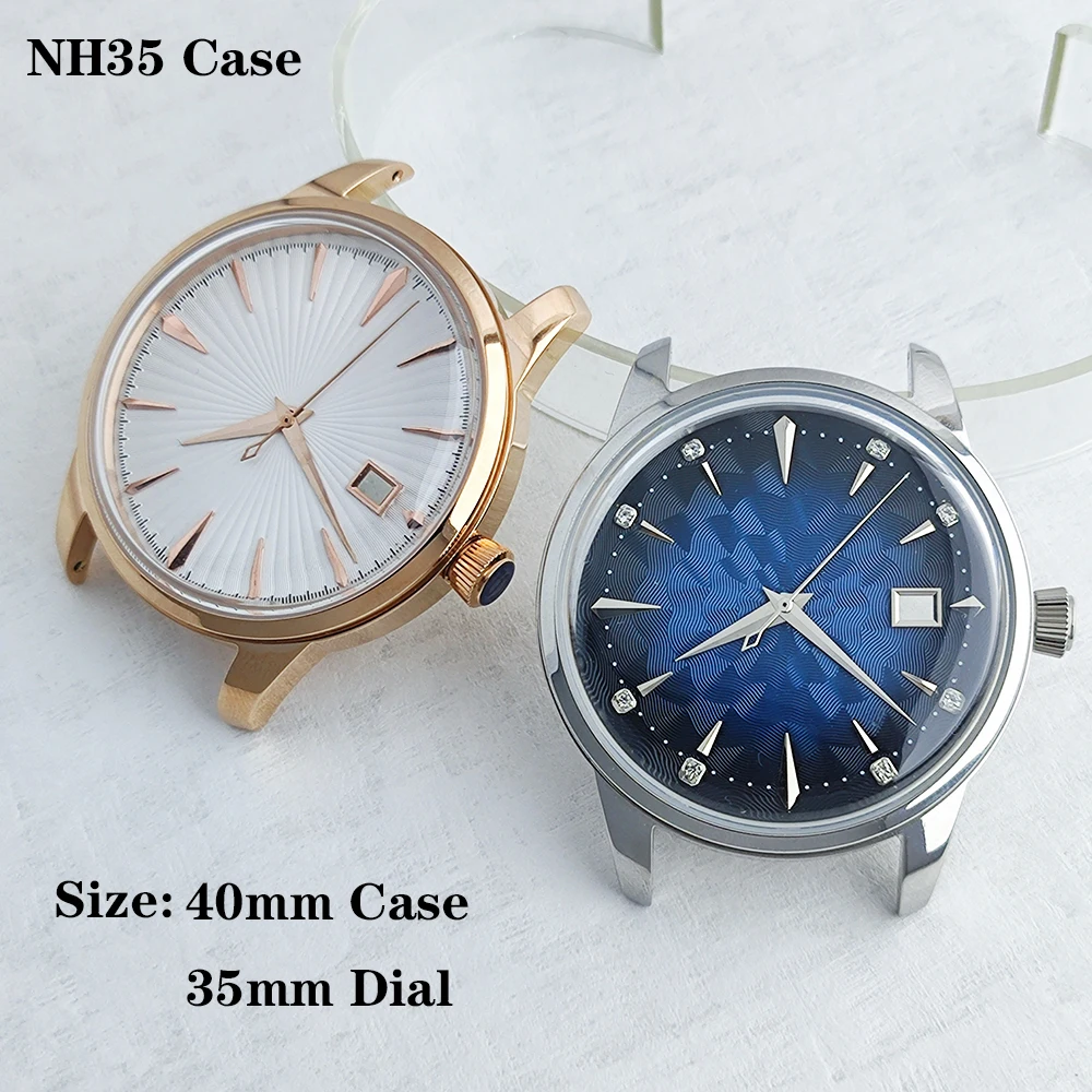 40mm arched glass watch case and 35mm custom logo watch dial fit NH35 movement waterproof steel cocktail watch case accessories