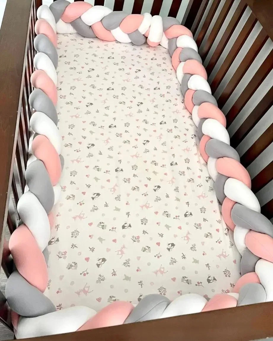 Toddler Baby Bed Bumpers In The Crib Newborn 1M/2M/3M/4M Baby Crib Protector Bed Braid Knot Cushion for Infant Kids 3 Shares