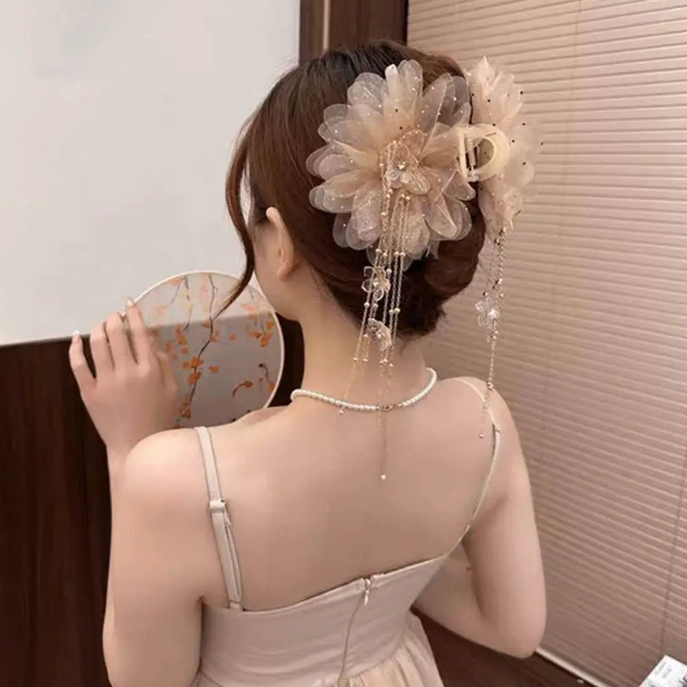 أنيقة زهرة اللوتس زهرة مشبك شعر شرابات الترتر استيعاب كليب شبكة المواد البلاستيك القرش كليب حفل زفاف