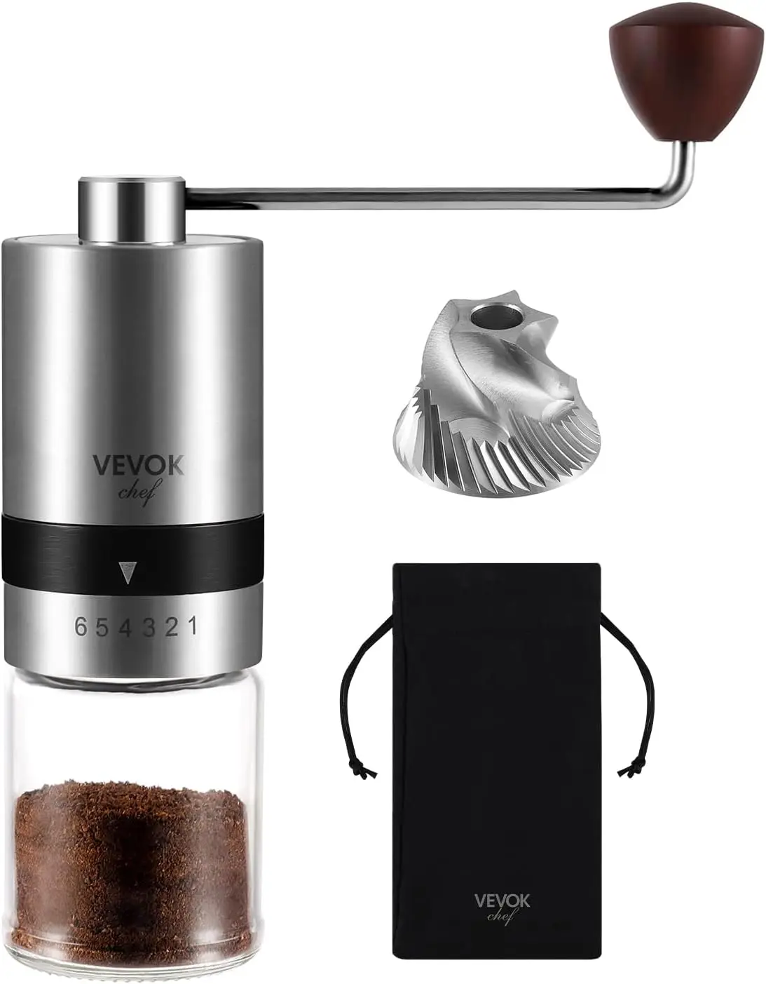 

Manual Coffee Grinder Stainless Steel Burr with 6 Adjustable Settings Portable Hand Crank for Home Camping