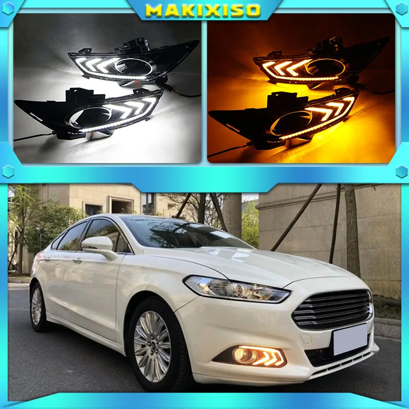 

Для Ford Mondeo Fusion 2013 2014 2015 2016 автомобильные светодиодсветодиодный дневные ходовые огни Противотуманные фары с желтым реле поворотного сигнала