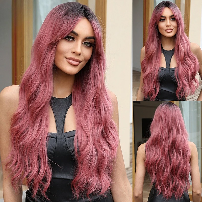 

Hot-selling wig female rose powder gradual change long curly wig natural simulation cosplay full head wig