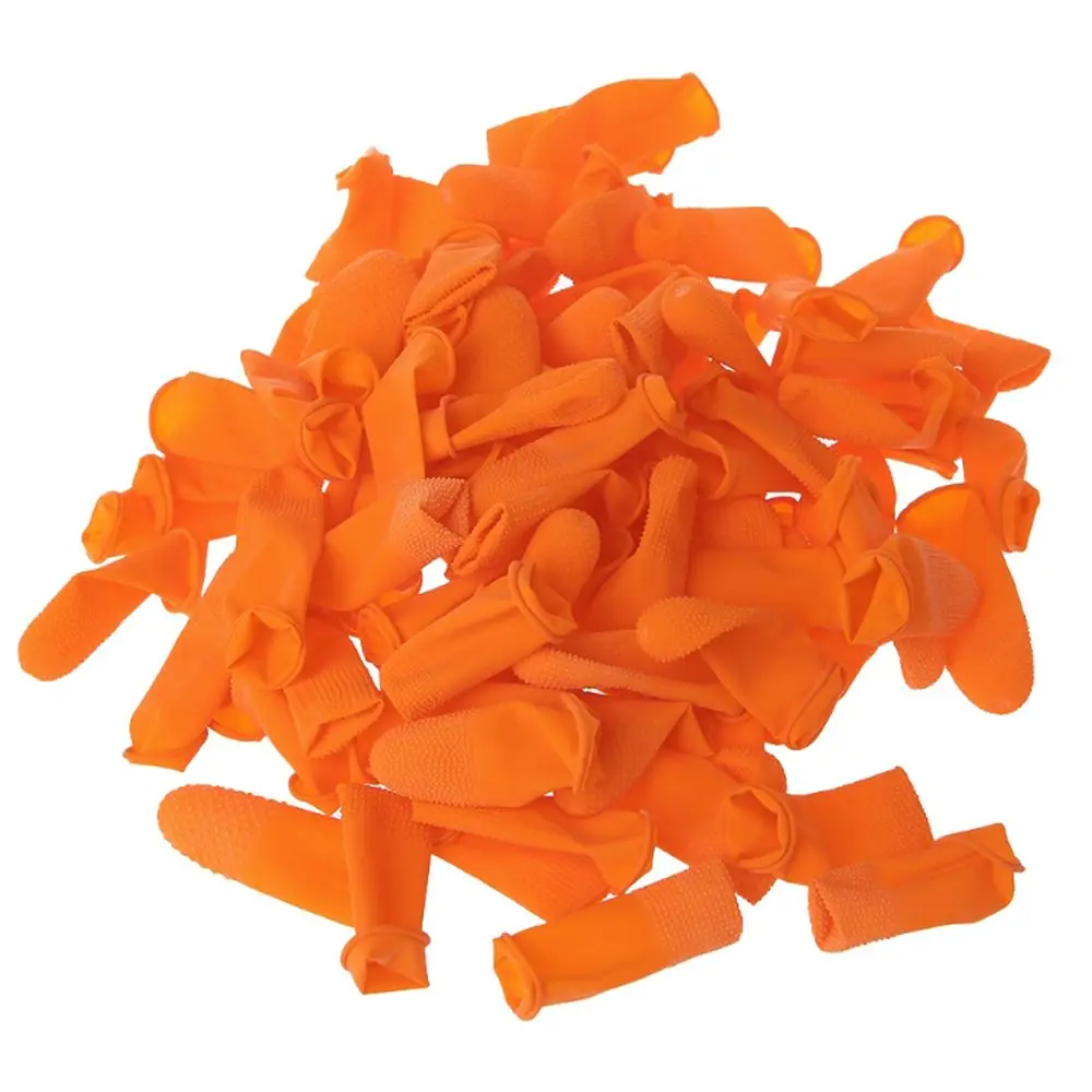 100PCS Non-slip Fingertip Protective Nail Art Tool Orange Finger Cots Finger Cover Rubber Gloves Protector Gloves