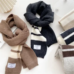 Women Autumn Winter Striped Long Knitted Shawl Scarf All-match Double-sided Thickening Warm Soft Girl Simple Student Neckerchief