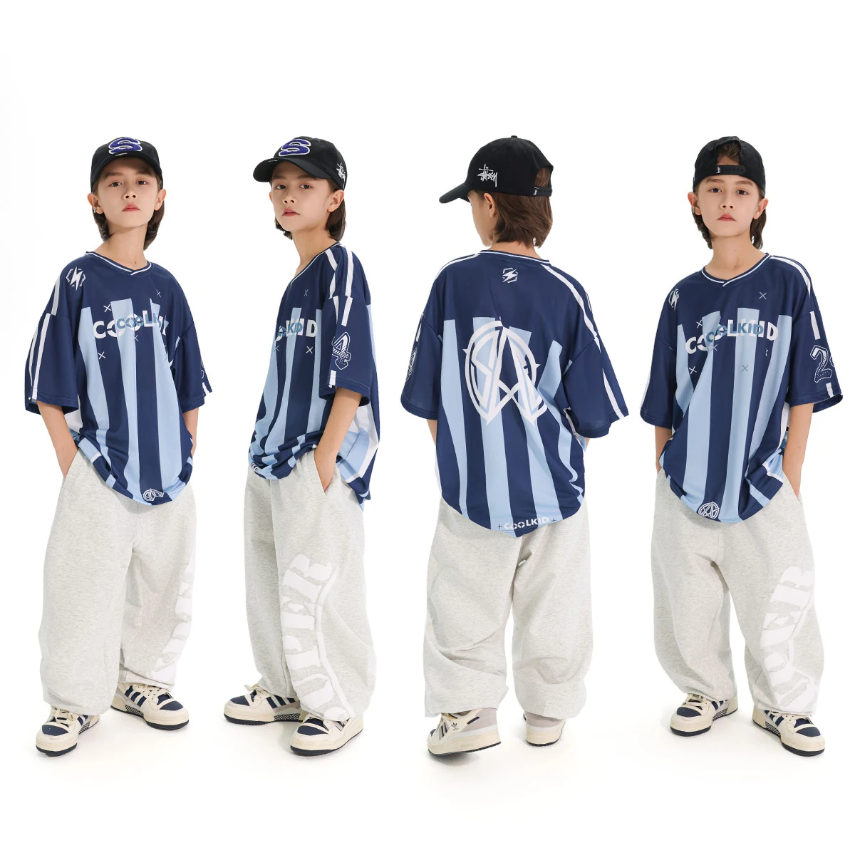 

Boys Stripe Top Cargo Pants Jazz Dance Outfits Hiphop Dance Suit Children Practice Clothes Street Dance Stage Costumes DN20963