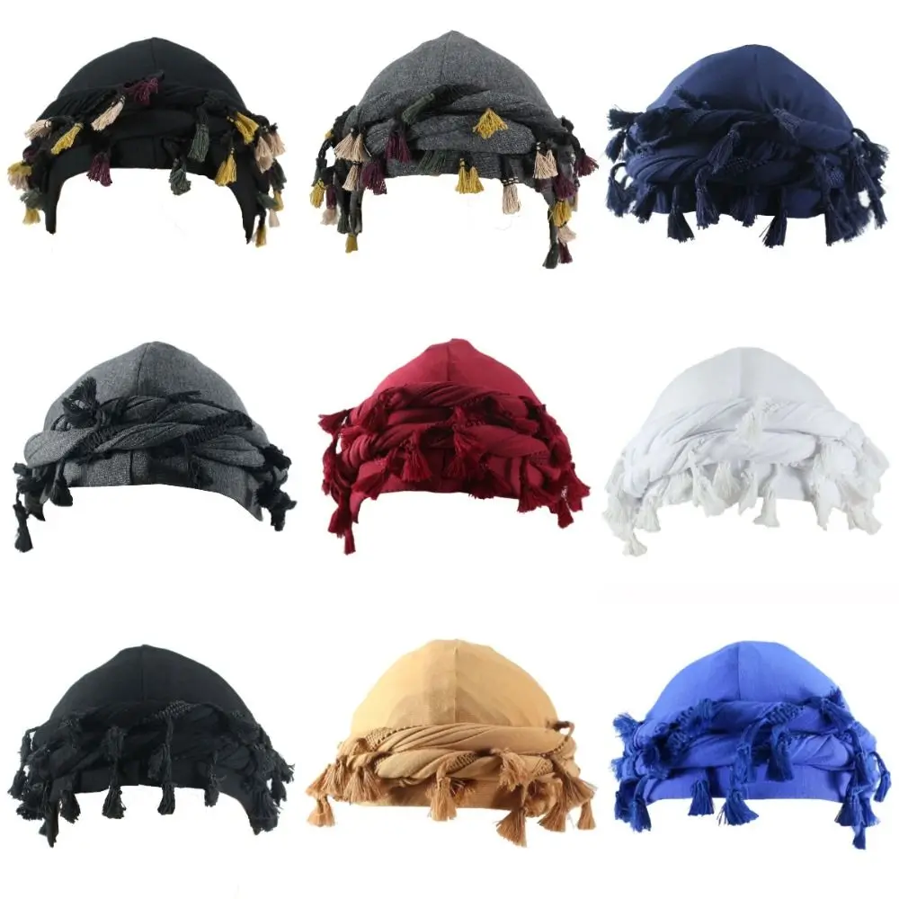 

Solid Tassel Punk Bandana Hat Fringe Burr Trim Twisted Tail Hat Beanie Cap Double Layer Head Wraps Hiking