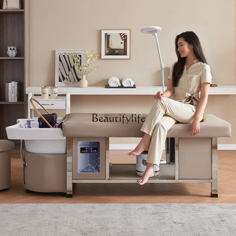 Lettino per il trattamento della testa da massaggio Barbiere Scaldabagno Temperatura costante circolazione dell'acqua fumigazione Lettino per shampoo tailandese