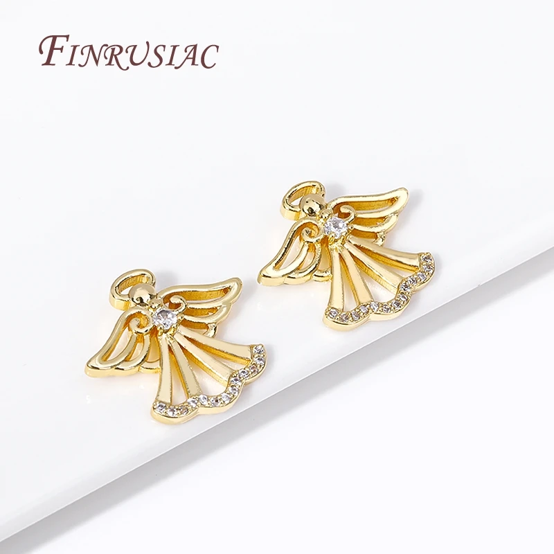 Trendy Angel Charms Pendant 18K Gold Plated Inlaid Zircon Charms For Necklace Making Findings Accessories DIY Handmade Jewelry