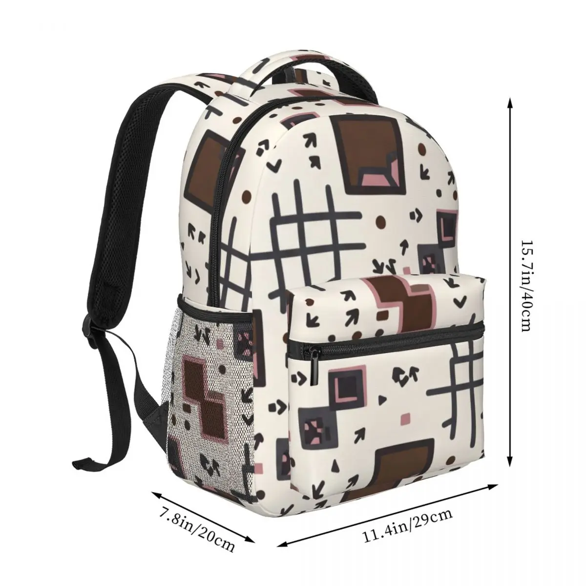 Back To School Backpack Half Drop Commuter Arrow Square Urban Commuter Cream Chocolate Brown Cha Printed Student Bag for Middle