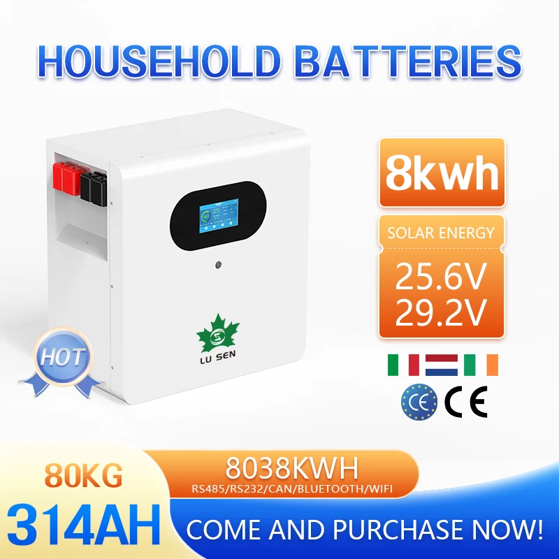 

25.6v 314ah LiFePO4 Smart BMS Battery Pack 8kWh Wall-Mounted Solar Panel Hybrid Grid Connection Grade A Battery