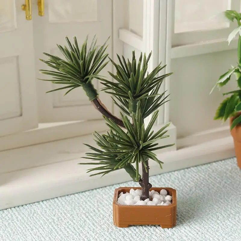 C 1Pcs Micro Landscape Garden Bonsai Ornament 1/12 Dollhouse Simulation Pine Tree Green Plants Bonsai Model Scene Decoration