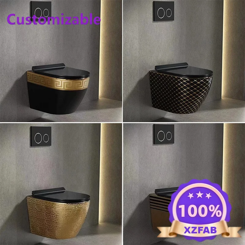Factory Direct 2026 Color gold dumb black bright black electroplated wall-mounted toilet, wall-mounted, gold wall toilet