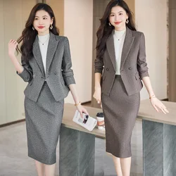 Blazer di lana scozzese grigio da donna 2023 inverno nuovo vestito corto Casual da mamma piccola