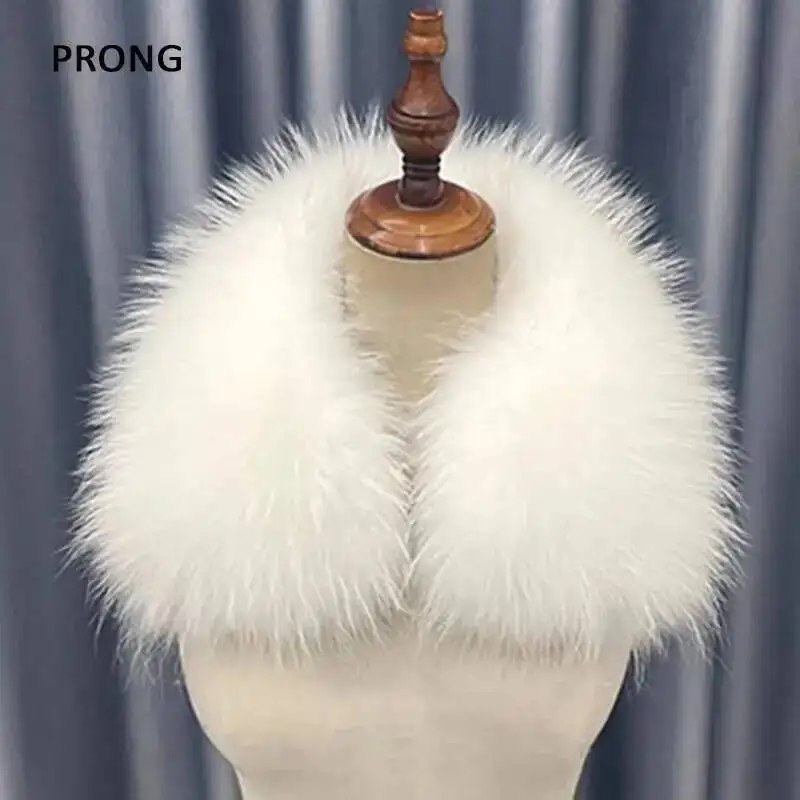 Winter Real Fur Collar Neck Warm Raccoon Fur Scarf Shawls Women Winter Parkas Coat Jacket Hood Fur Decor Collar Furry Scarves view 3