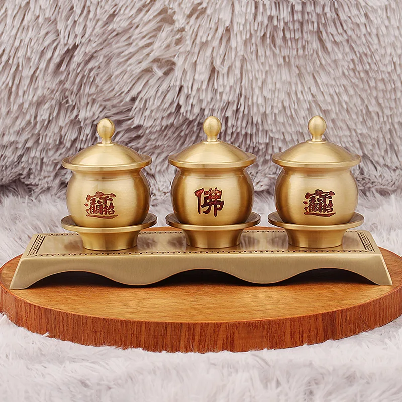 Brass Water Offering Cup Tea Cup Buddha Supplies Offering Buddha Offering Water Purification Household Offering Fruit Three Link