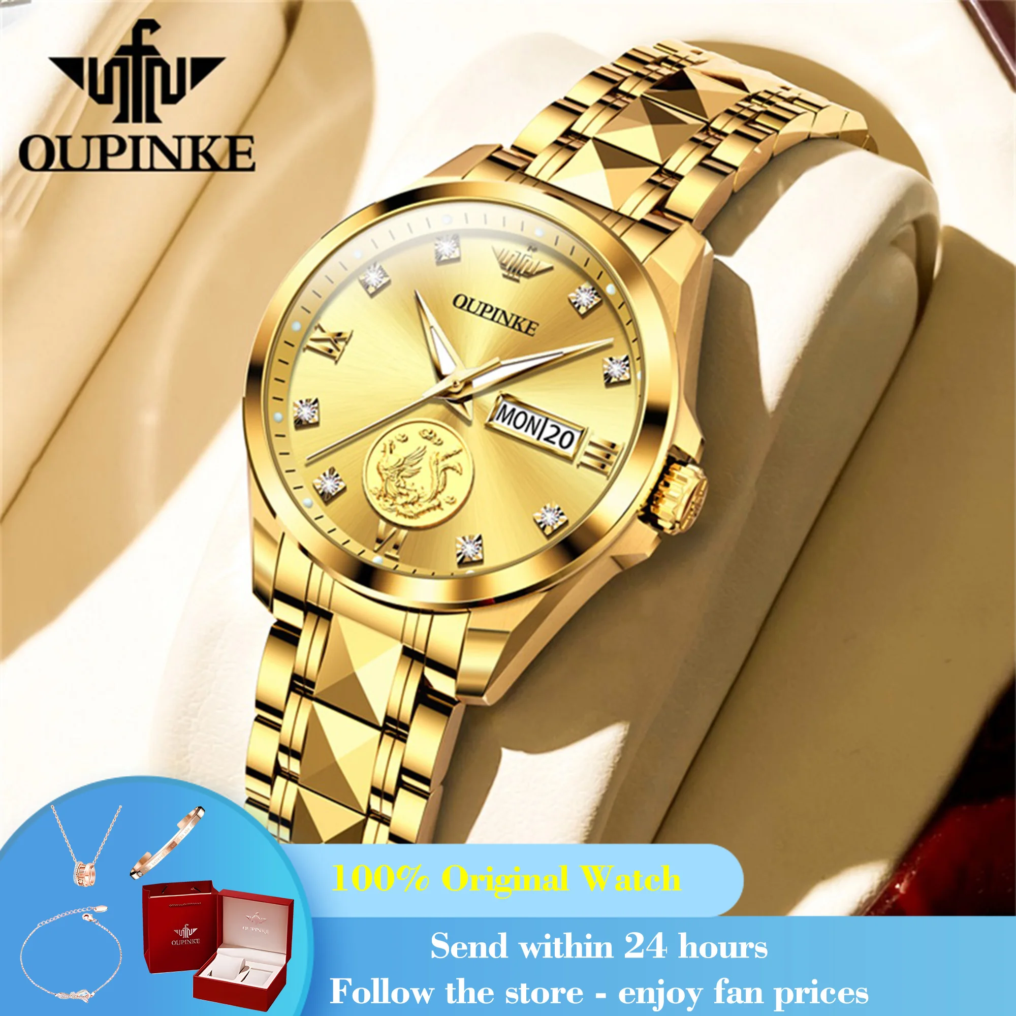 OUPINKE 3259 Luxury Watch For Women Synthetic Sapphire Mirror Mechanical Woman Watch Tungsten Steel Strap Calendar Wristwatch