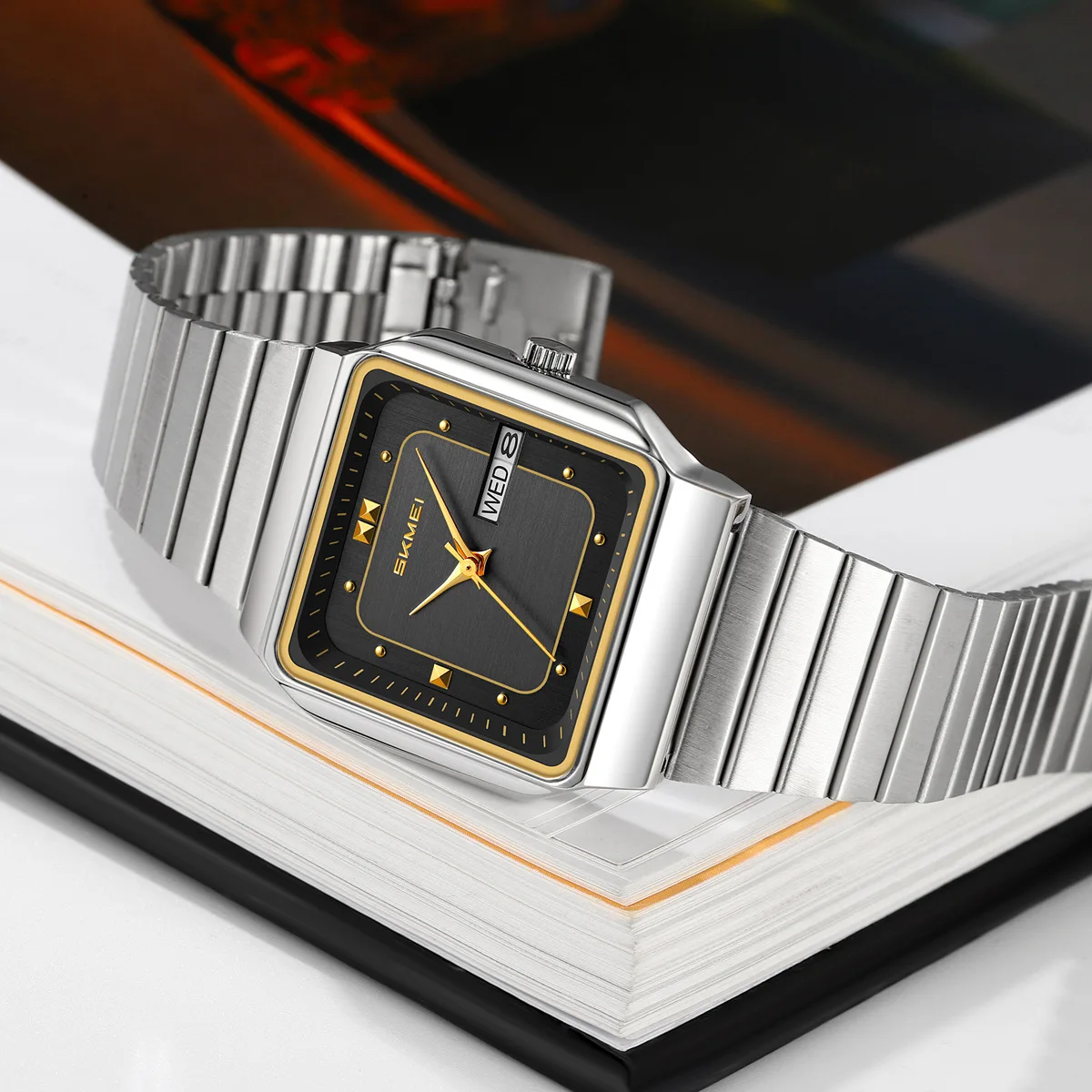 SKMEI Hot Selling Classic Gold Silver Quartz Watch Men Personality Business Creative Design Steel Strap AAA Watch Clcok Reloj