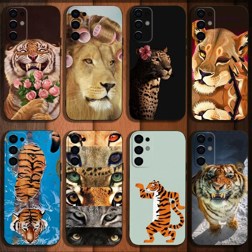 

Cute Tiger Lion Felidae Animal Phone Case For Samsung S24,S21,S22,S23,S30,Ultra,S20,Plus,Fe,Lite,Note,10,9,5G Black Soft Cover