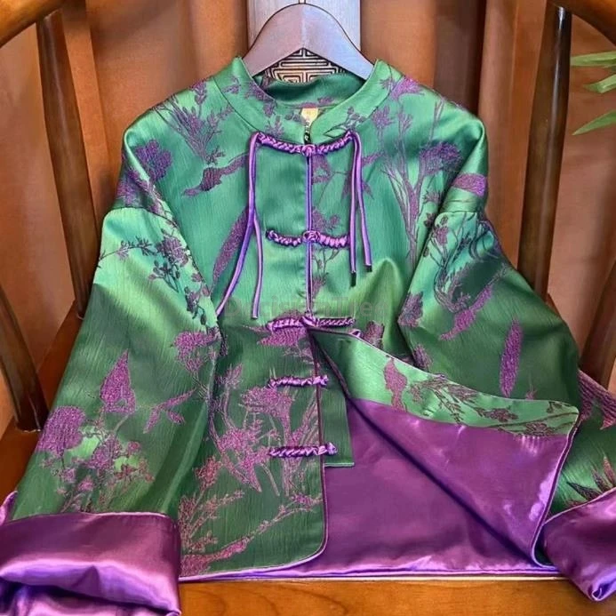 

Винтажное жаккардовое пальто в китайском стиле Han Element 2025, модный костюм Тан в стиле ретро, женский топ с принтом в этническом стиле