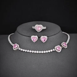 Moonso Unique Design Pink Heart Bride Jewelry Set for Women Valentine's Day Gift Jewelry Wholesale Bulk Sell E6044-r4599-x8300