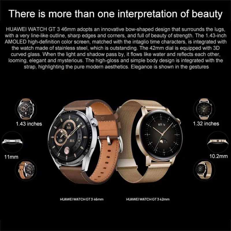 Original HUAWEI WATCH GT 3 Smartwatch All-Day SpO2 Monitoring Men Women Fitness Sports Wristwatch Durable Battery Life Bracelet