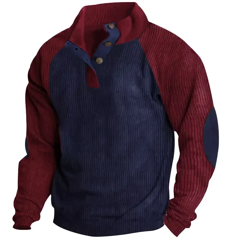 

Men's Outdoor Hoodies Raglan Sleeve Casual Standing Neck Streetwear Loose Corduroy Sweatshirts