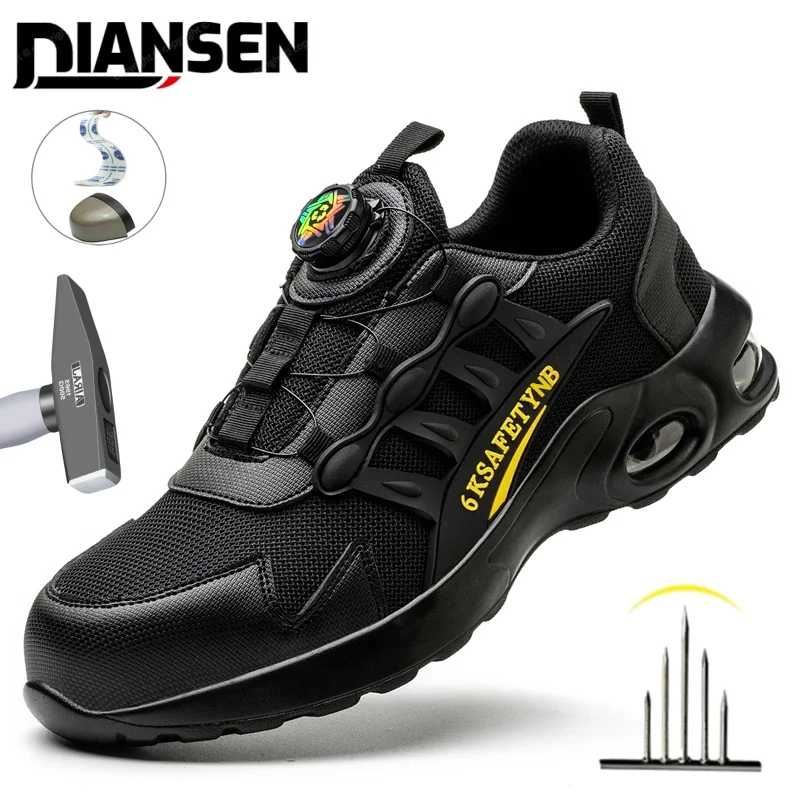 Men's Rotating Button Safety Shoes Steel Toe Work Sneakers Indestructible Shoes Puncture-Proof Work Boots Air Cushion Men Boots