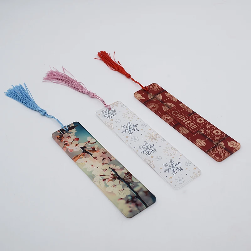 

200Pcs/lot 3mm Acrylic Sublimation Blank Bookmark Heat Transfer acrylic with Hole and Colorful Tassels