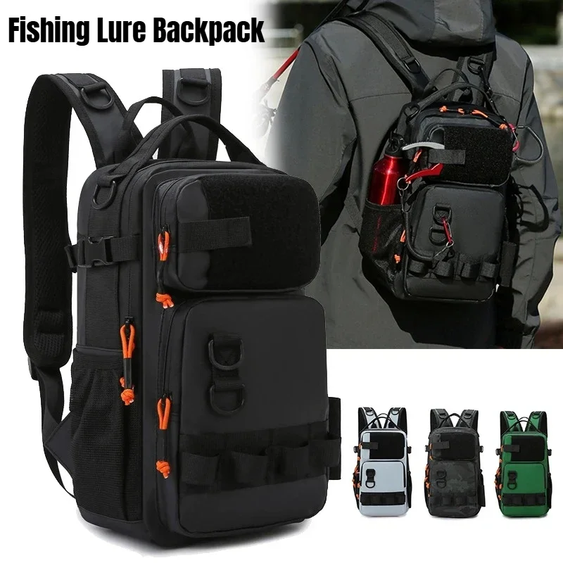 Fishing Lure Backpack with Rod Holders Chest Bag Molle Multi-functional Waist Bags Outdoor Hiking Shoulder Rucksack Large Case