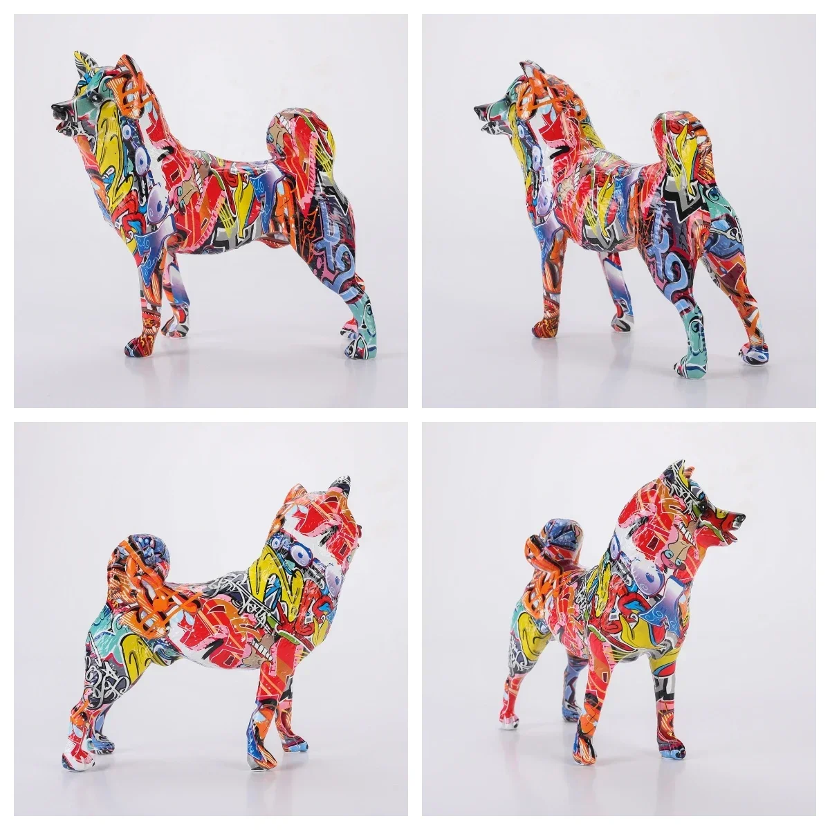8.66inch Painting Art Graffiti Akita Dog Creative Resin Crafts Home Decoration Office Lover family Pet Crafts Gift Figurines