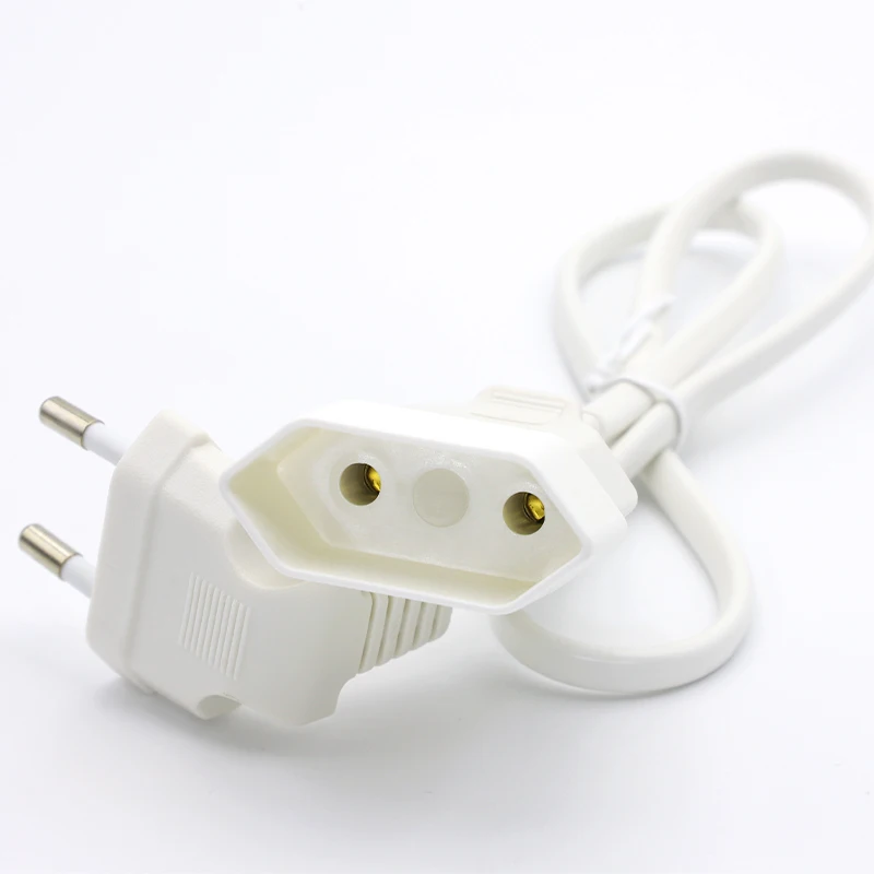 1pc cabo de extensão de alimentação da ue ângulo europeu redondo 2pin macho para fêmea plug cabo de alimentação da ue tomada de energia porta saver extensor branco