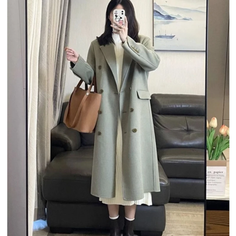 

Korean Fashion Woolen Coat Womens Winter Clothing OL 2023 Autumn Loose Overcoat Warm Women Tops Double Breasted Coats for Women