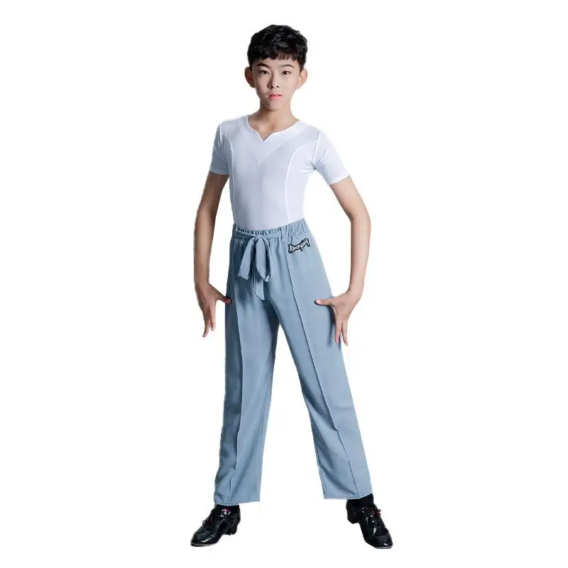 Set Boys Latin Dance T Shirt Pants Ballroom Costume Kids Latin Costume Professional Gymnastics Pratice Dance Costume Competition