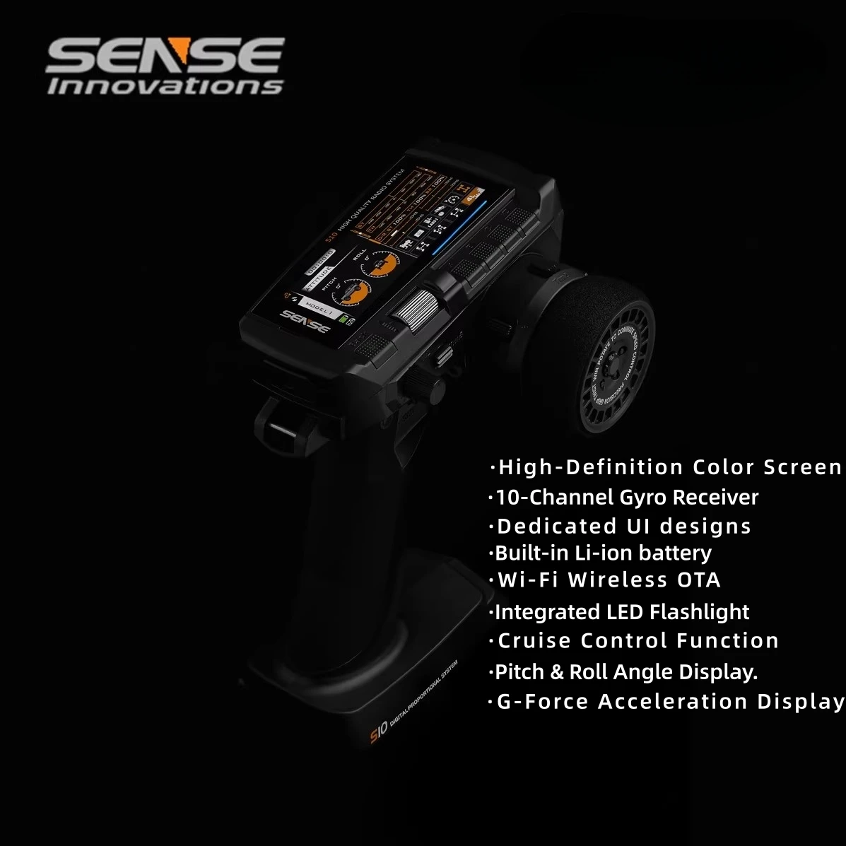 

Original SENSE S10 10-CH Radio System Remote Controller Gyro Transmitter Cruise/Pitch Angle/G Value/WIFI OTA For RC Car Rc Tool