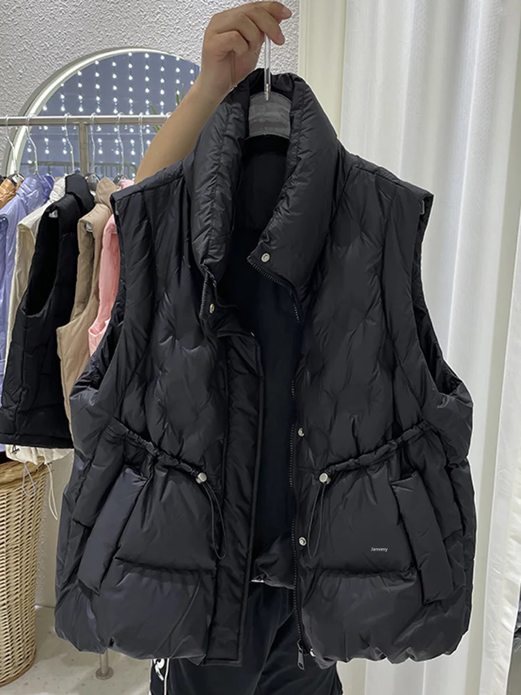 Women Sleeveless Down Vest Autumn Winter Loose White Duck Down Jacket Waistcoat Female Warm Vest Outwear