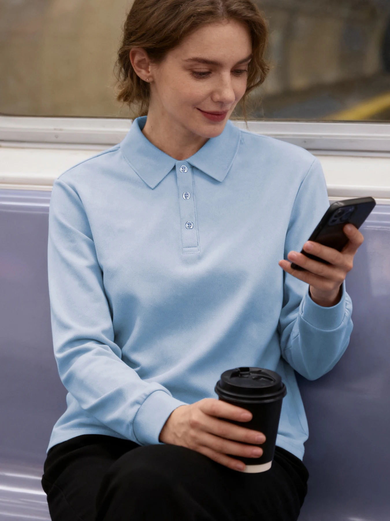 NEW Solid Polo Shirts Womens Commuting Long Sleeves T-Shirts Breathable Lapel Tops Sporty GOLF shirt Comfortable Womans Clothes