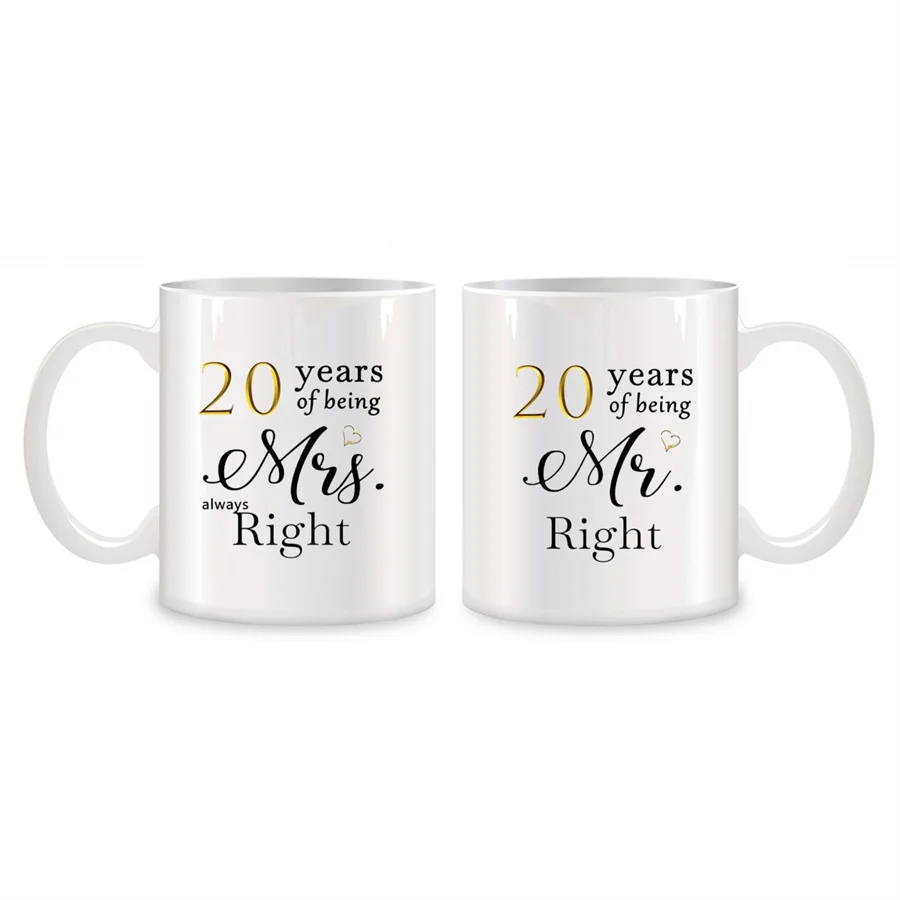 

20th Wedding Gifts for Couple Mugs Set For Wife Husband Parents Birthday Gifts Novelty Coffee Ceramic Tea Cups White 11 oz