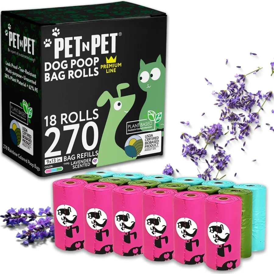 

270 Counts Lavender Scented Colorful Poop Bags for Dogs 38 Plant Based 62 PE Dog Poop Bags Rolls Extra Thick Dog Waste Bag Dogg