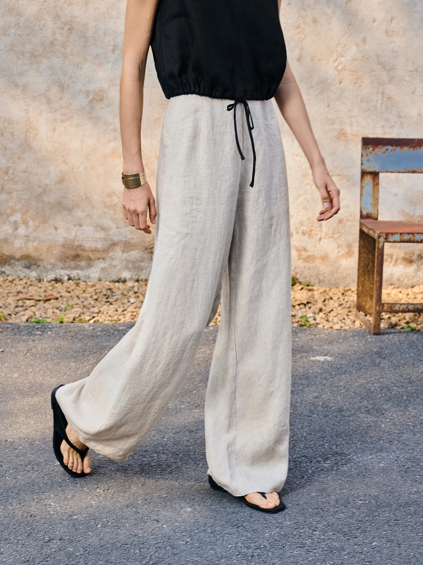 

High Waist Loose Wide Leg Casual Pants Women's Pure Linen Breathable Cool Feeling Summer Commute Casual Trousers