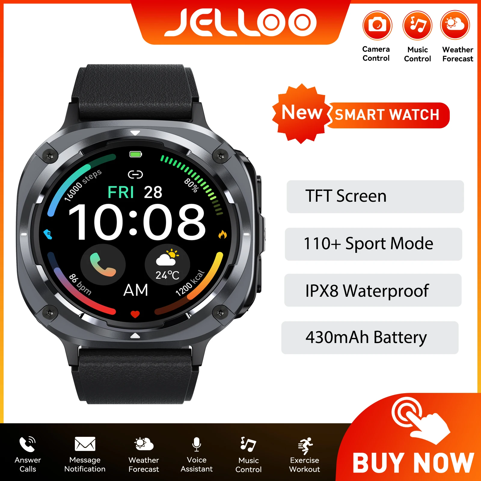 

JELLOO New 2025 Smart Watches for Men Bluetooth Call Waterproof Fitness Tracker with Heart Rate Sleep Monitor Exercise Watches