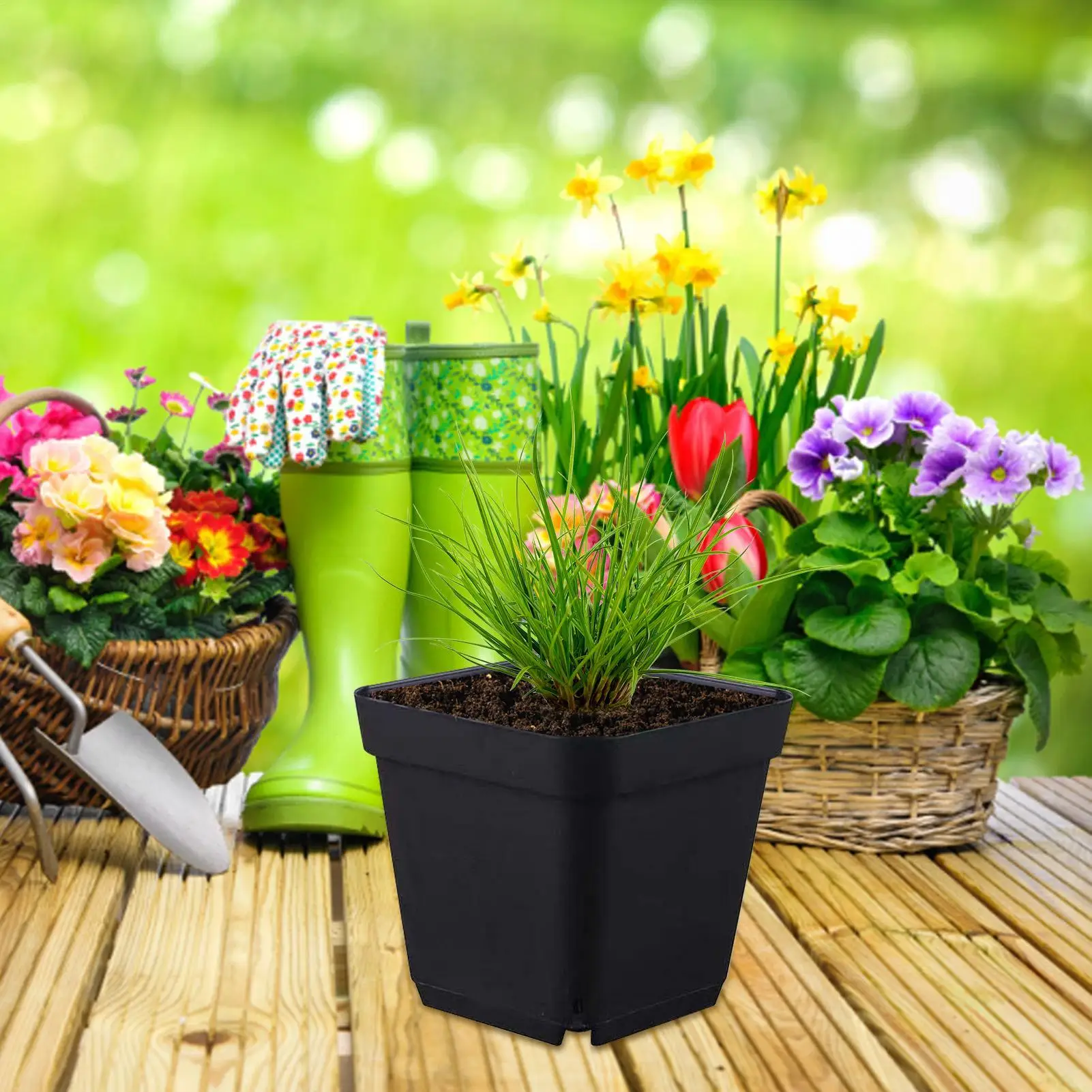 5.5cm/7cm/10cm Starter Pots For Planting 50PCS Reusable Black Square Seedling Pots Nursery Pot With Drainage Holes Gardening Kit