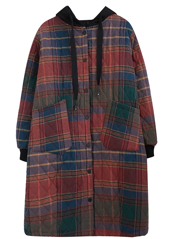 Faionable Thiened Fce اصطف القطن Jaet حجم كبير معطف القطن الأحمر Sli ملابس خارجية ريترو Sle طويل Sve مقنعين