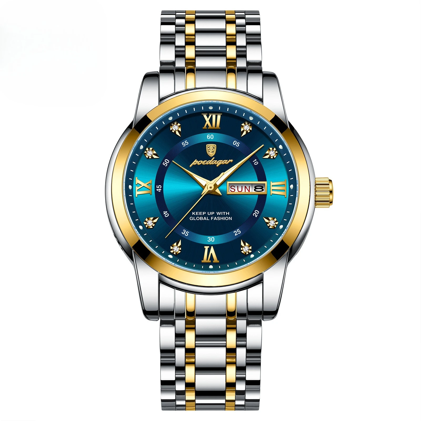 

Водонепроницаемые новые мужские часы с двойным календарем, светящиеся кварцевые часы, часы со стальным ремнем