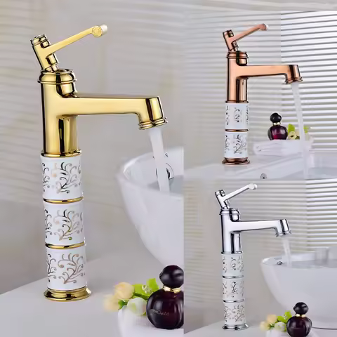 Gold Deck mounted brass and ceramic faucet Bathroom Basin faucet Mixer Tap Rose Gold Sink Faucet Bath Basin Sink Faucet Diamond