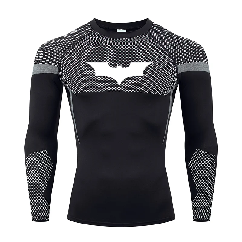 قمصان مضغوطة بأكمام طويلة مطبوعة على شكل خفاش للرجال في صالة الألعاب الرياضية والجري تي شيرت رياضي سريع الجفاف تي شيرت علوي للحماية من الطفح الجلدي #4