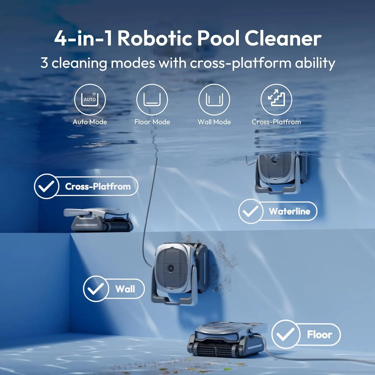 D10P Pool Cleaning Robot 150 W Power 4 Cleaning Modes APP Control 5L Large Capacity Adapts To Different Pool Shapes