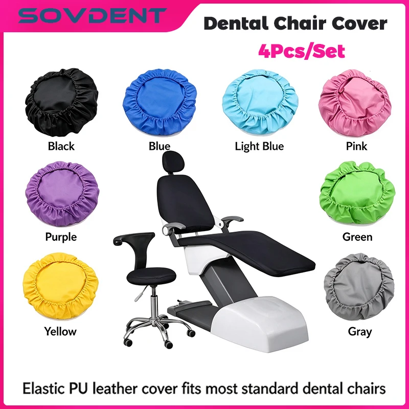 4Pcs/Set Dental Chair Cover Unit PU Leather Elastic Waterproof Protective Case Seat Chair Cover Dental Chair Mat Foot Pad